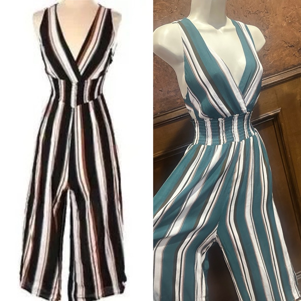 NWOT SIZE M ILLA ILLA Green and white Striped Jumpsuit - Picture 1 of 11